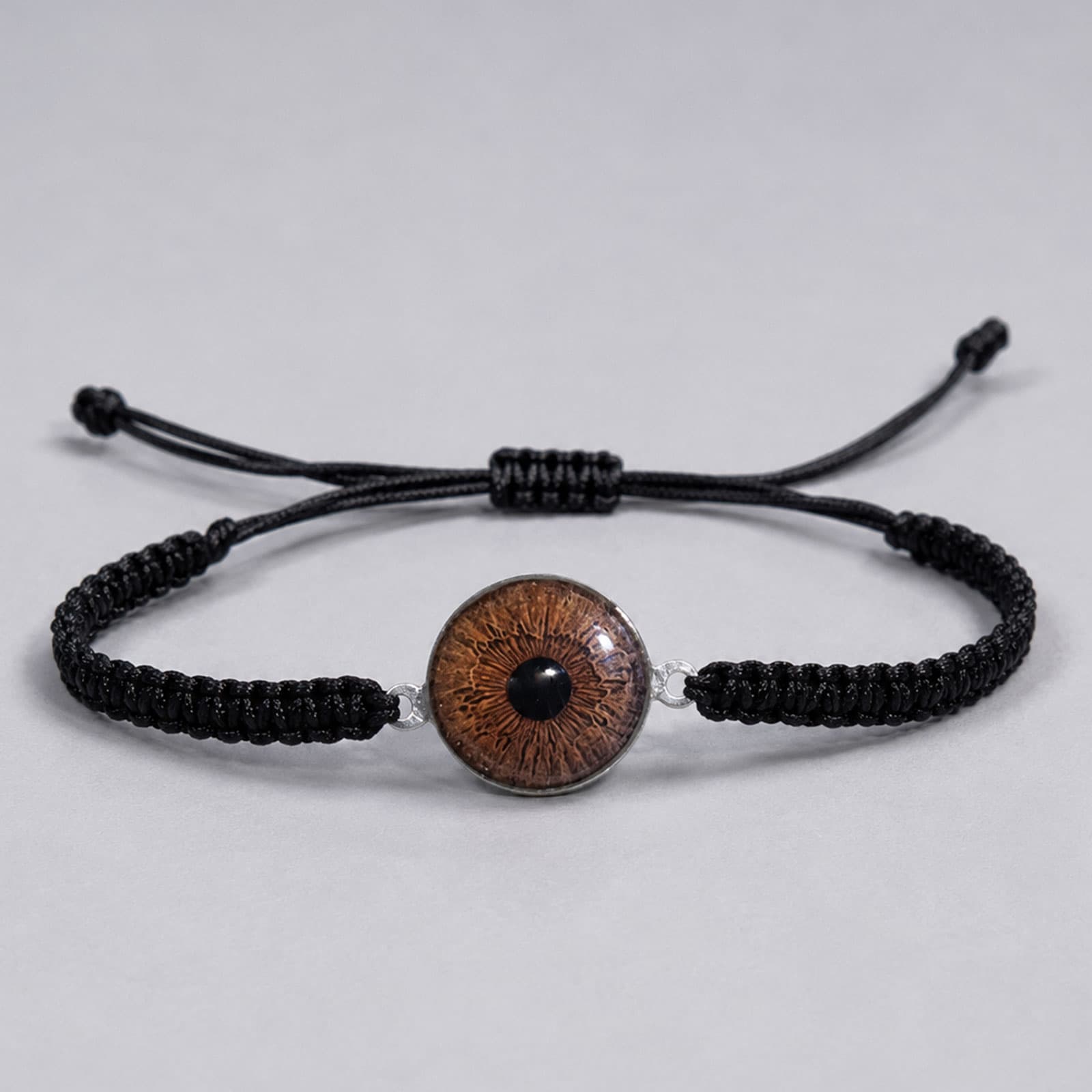 Pulsera tejida de plata personalizada con fotografía de iris