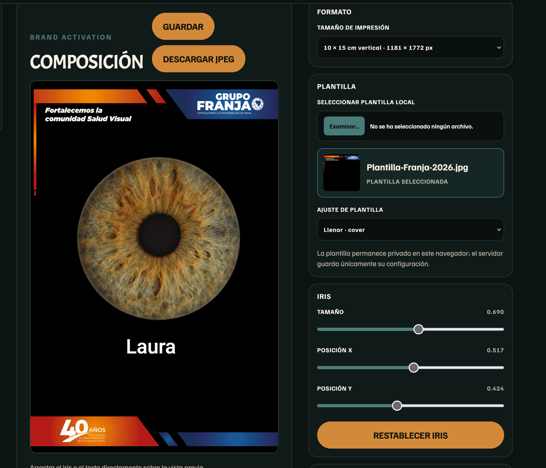 Resultado de IrisTool aplicado a una plantilla de óptica