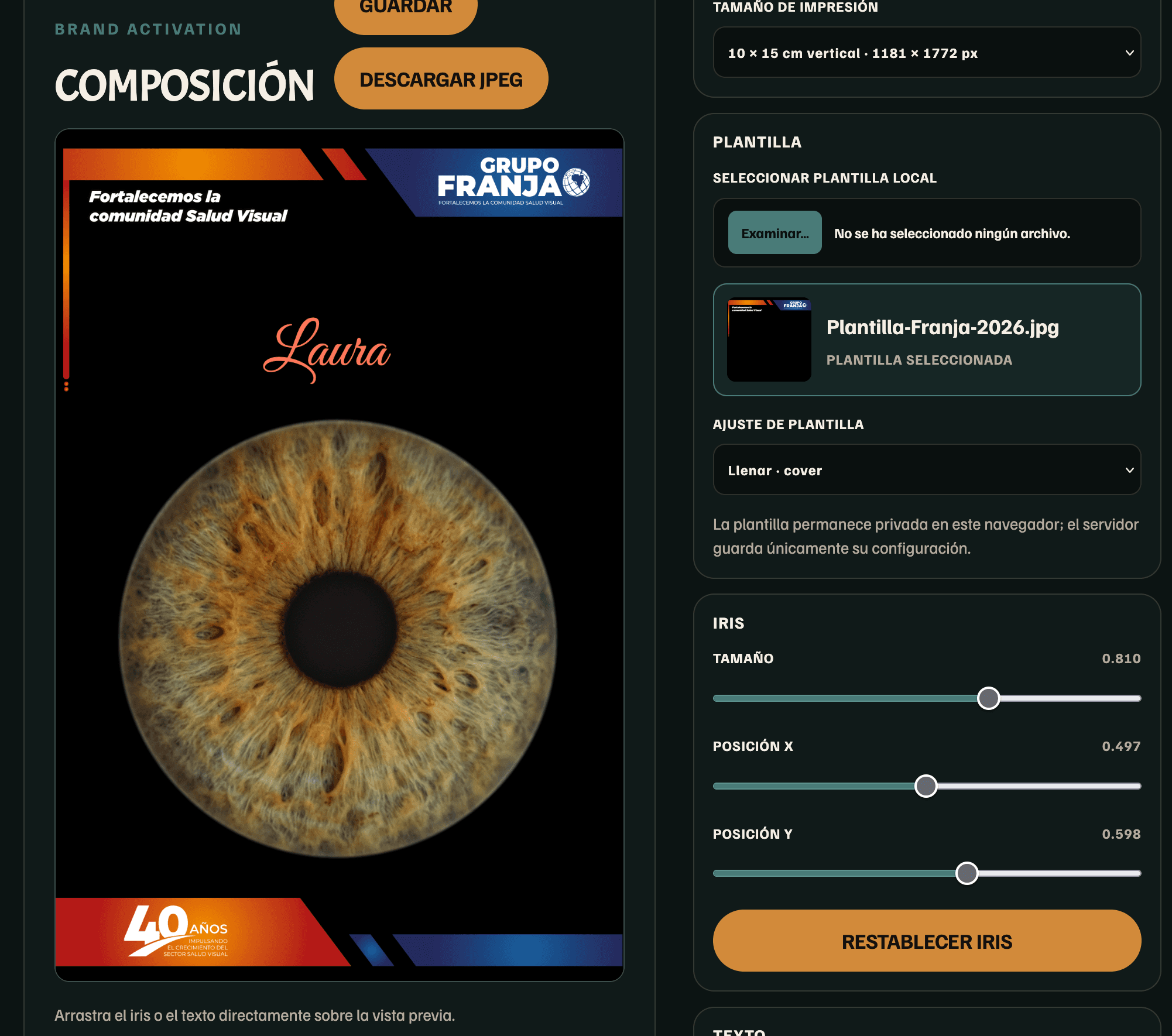 Resultado de IrisTool con el iris y el texto personalizados