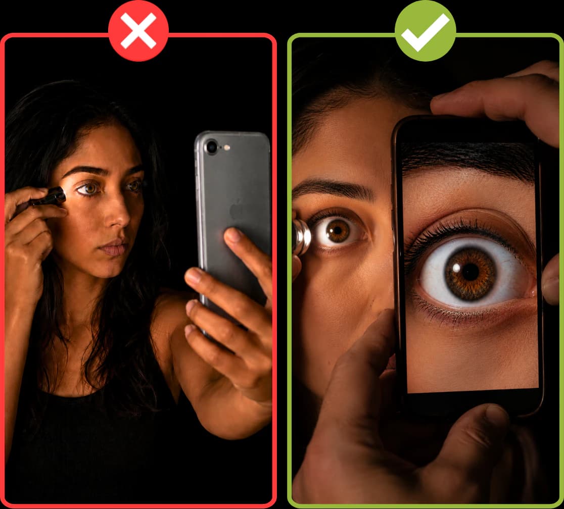 Comparación entre usar la cámara frontal y la cámara trasera para fotografiar el iris